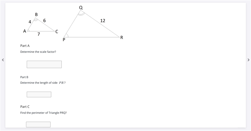 Consider the similar triangle below. ABC is the per-image and PQR is the image.-example-1