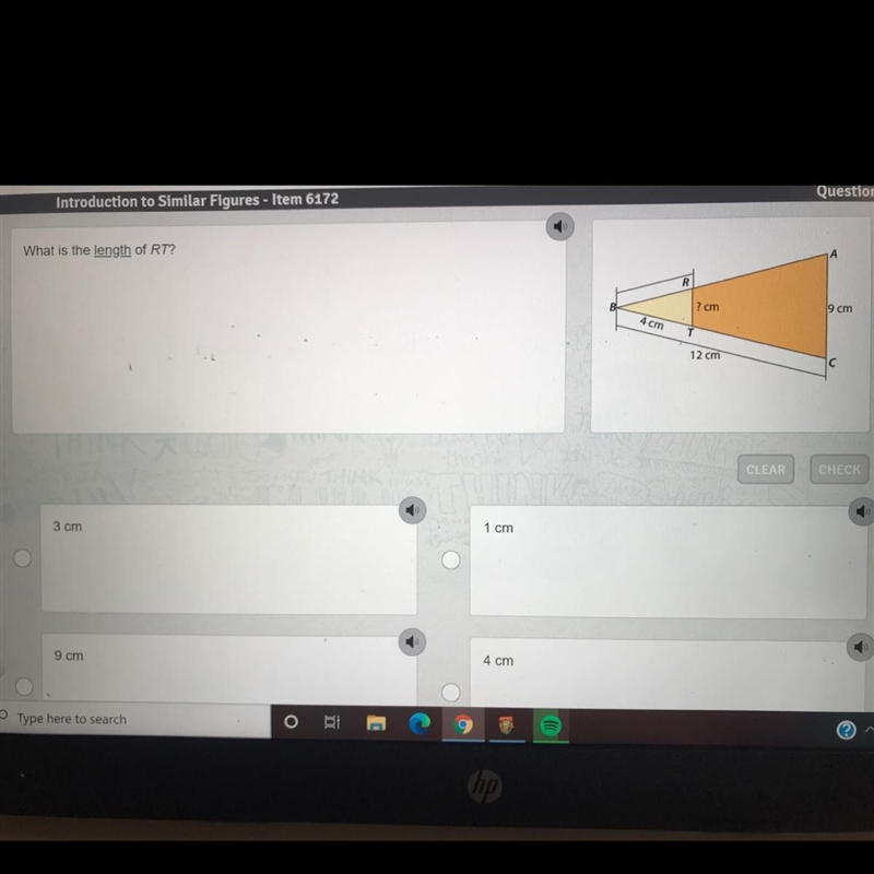 PLEASE ANSWER FAST what is the length of rt? a - 3 cm b - 1 cm c- 9 cm d - 4 cm-example-1