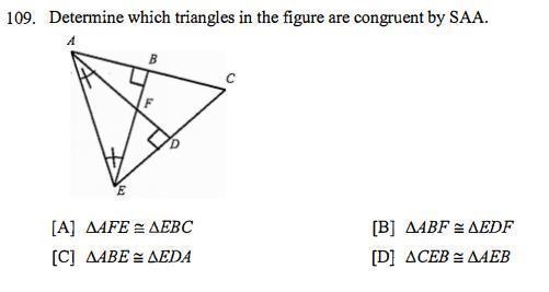 By SAA conjecture, determine which triangles are congruent.-example-1