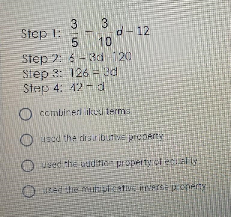 1. Dakota solves the following equation for d. Some of his steps are shown below. Which-example-1