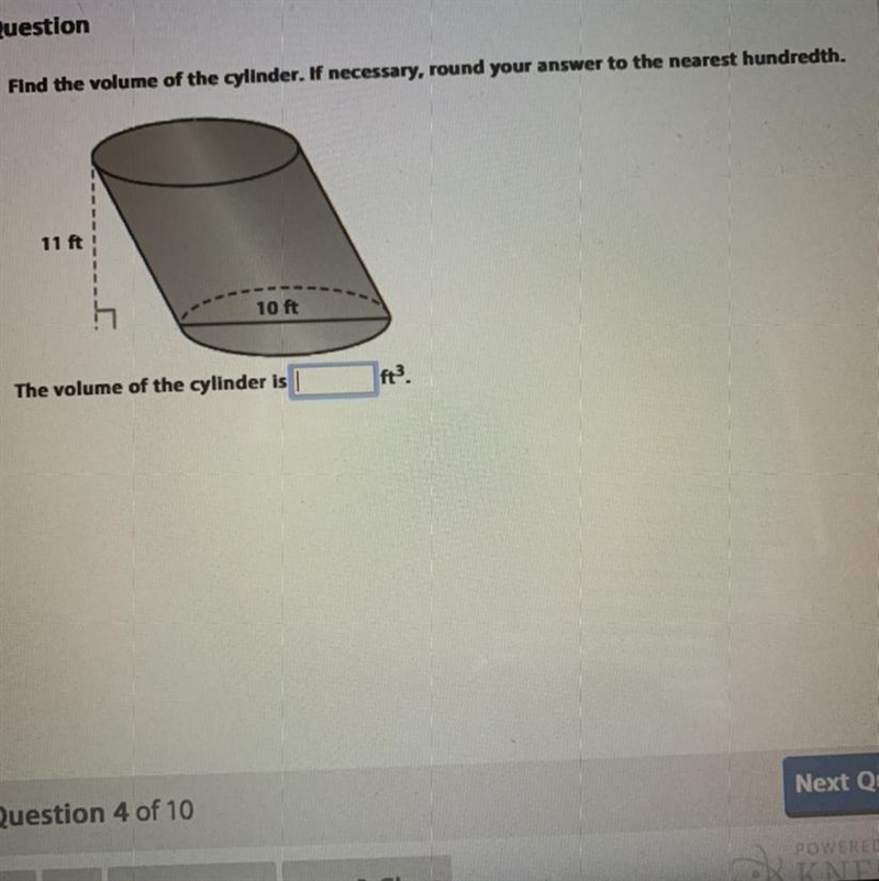 FIND THE VOLUME OF THE CYLINDER-example-1