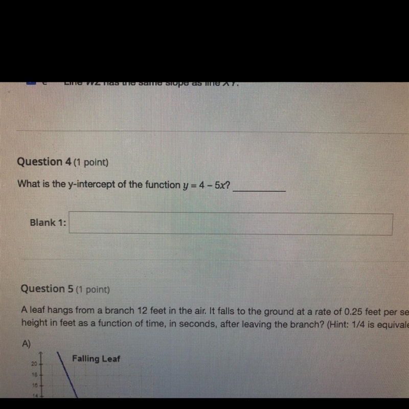 What is the y-intercept of the function y=4-5x?-example-1