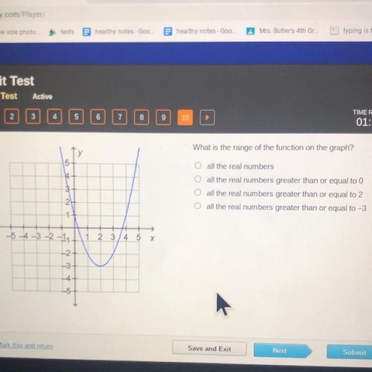 What is the range of the function on the graphe 3 all the real numbers all the real-example-1