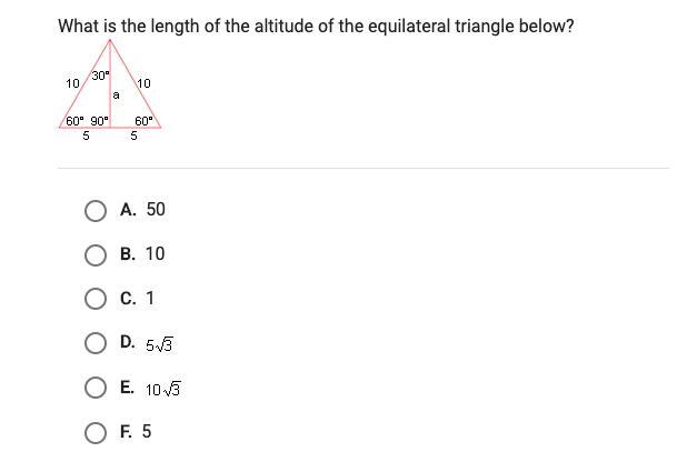 What is the length of the altitude of the equilateral triangle below?-example-1