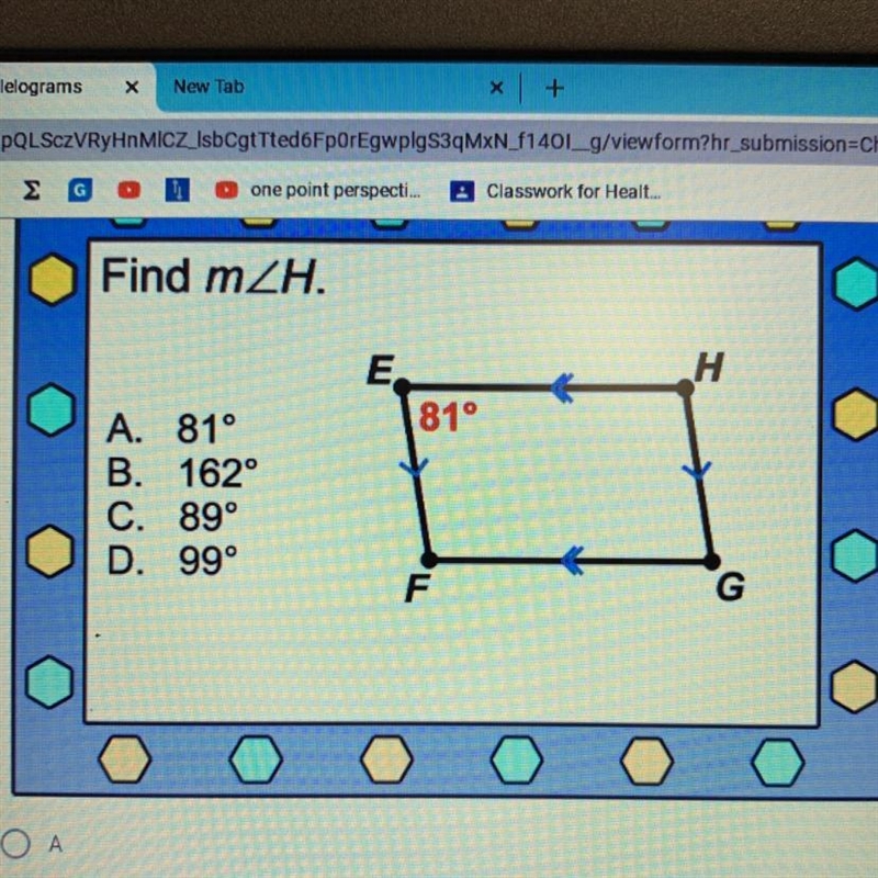 Find m2H. E 81° A. 81° B. 162° C. 89° D. 99°-example-1