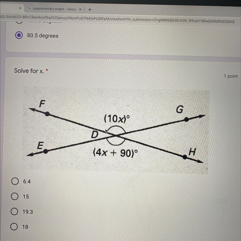 1 point Solve for x. *-example-1