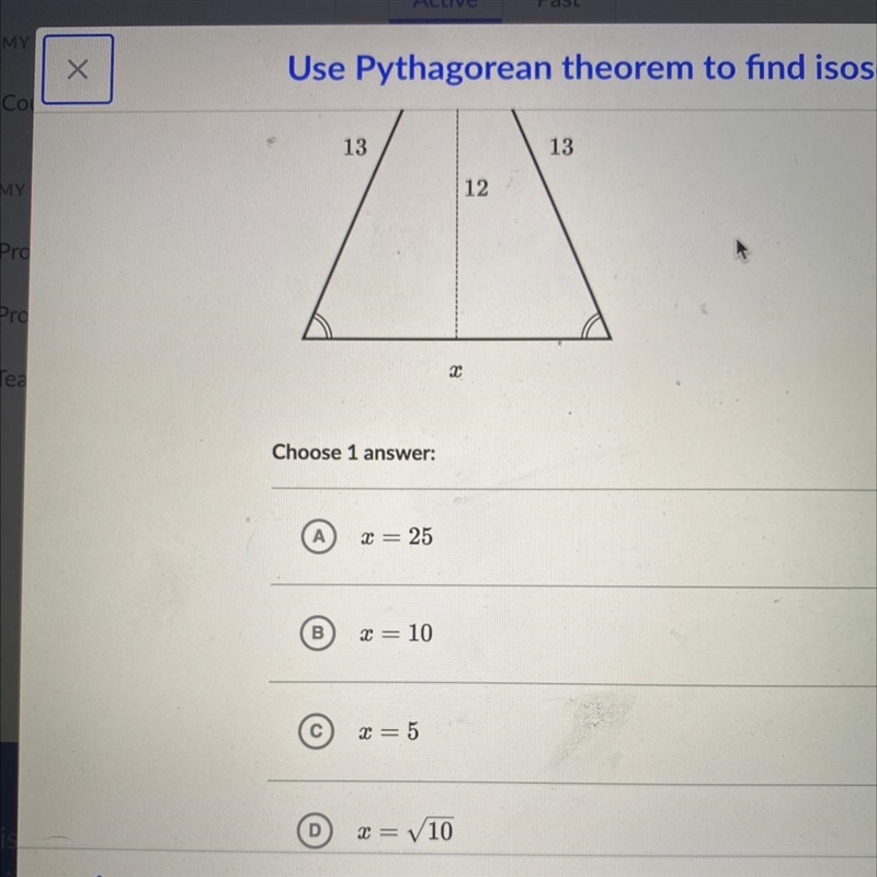 ￼Find value of X in the isosceles triangle shown below￼-example-1