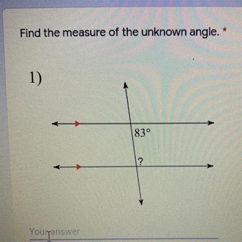 Find the measure of the unknown angle-example-1