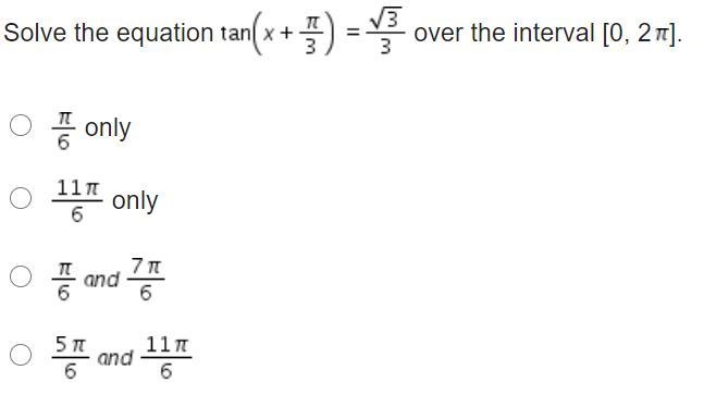 Solve the equation Tangent (x + StartFraction pi Over 3 EndFraction) = StartFraction-example-1