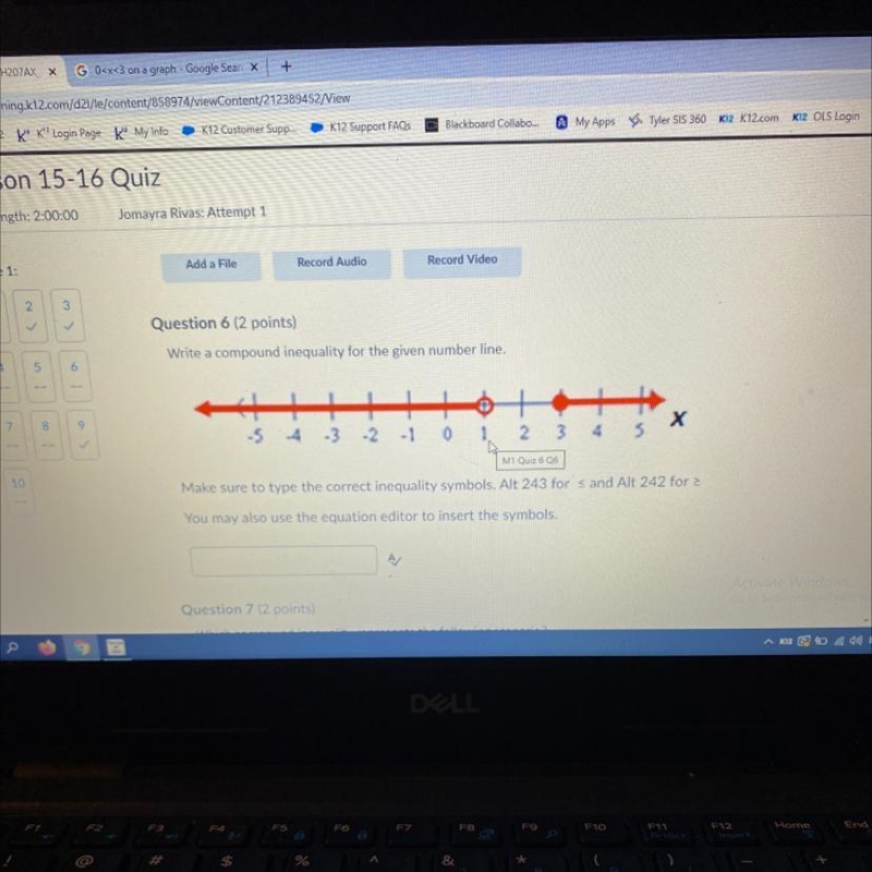 Write a compound inequality for the given number line.-example-1