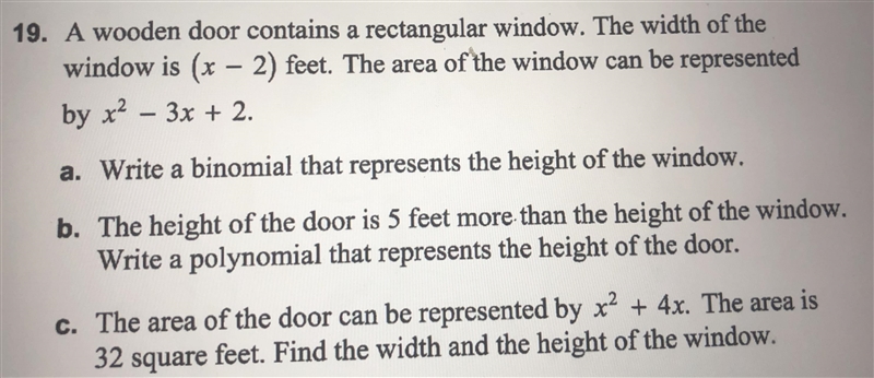 A wooden door contains a rectangular window. The width of the window is (x - 2) feet-example-1