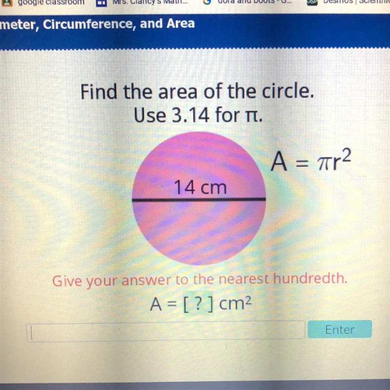 Find the area of the circle. Use 3.14 for pi-example-1