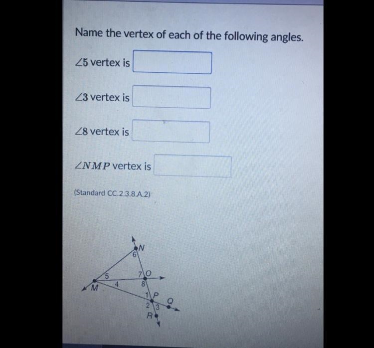 ‼️Can someone help me with this ASAP‼️ Name the vertex of each of the following angles-example-1