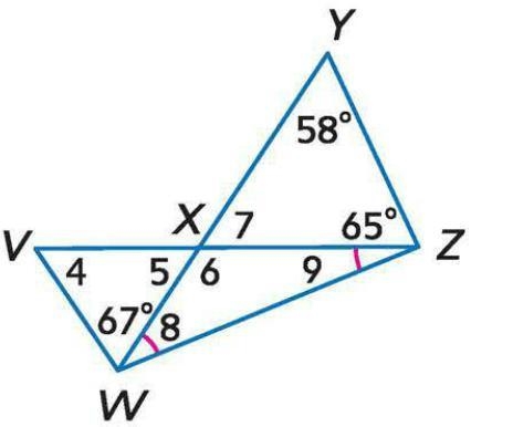 Angle YXZ is ____ degrees. Angle VXW is ____ degrees. Angle WXZ is _____ degrees. Angle-example-1