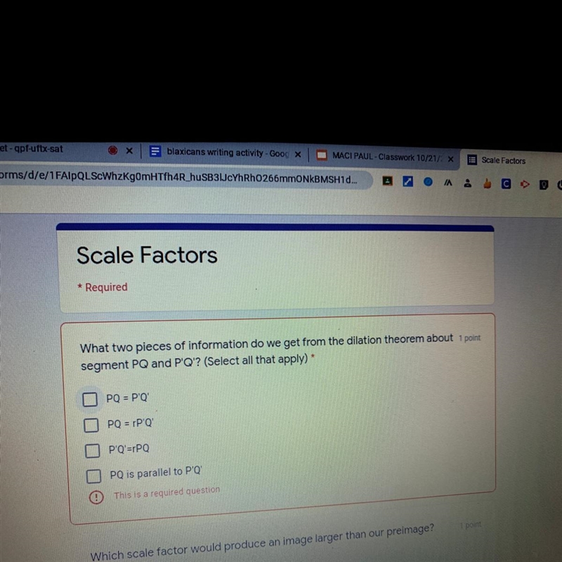 What two pieces of information do we get from the dilation theorem about 1 point segment-example-1