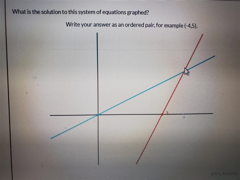 What is the solution to this system of equations graphed? Write your answer as an-example-1