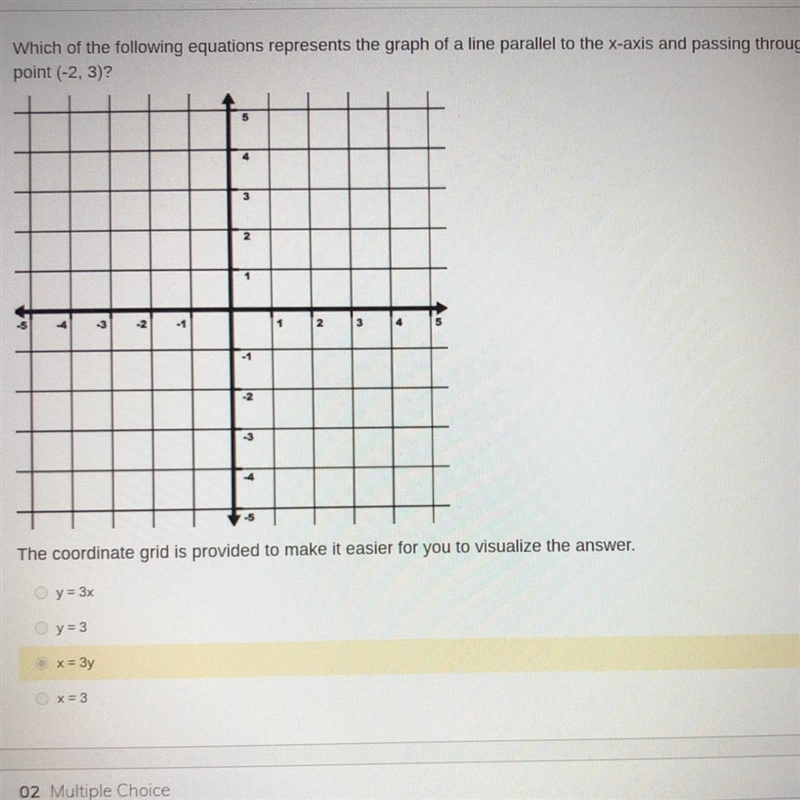 Which of the following equations represents the graph of a line parallel to the x-example-1