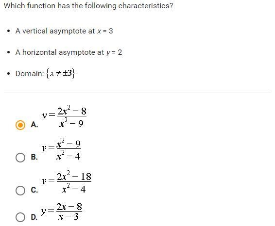 Write a function with the following characteristics? - A vertical asymptote at x = 3 - A-example-1