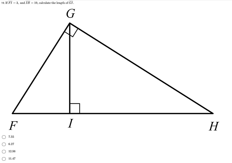 FI = 20 IH = 19. Calculate the length of GI-example-1