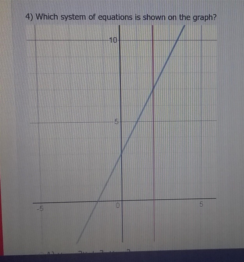 A)y=-2x+3, y=2 B)y=-2x-3, x=2 C)y=2x-3, y=2 D)y=2x+3,x=2​-example-1