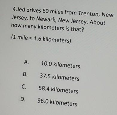 1 mile= 1.6 kilometers ​-example-1