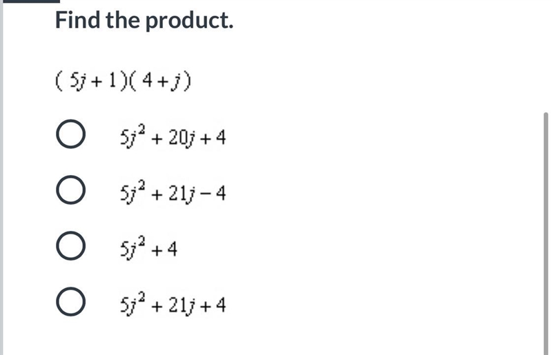 Find the product (5j+1)(4+j)-example-1