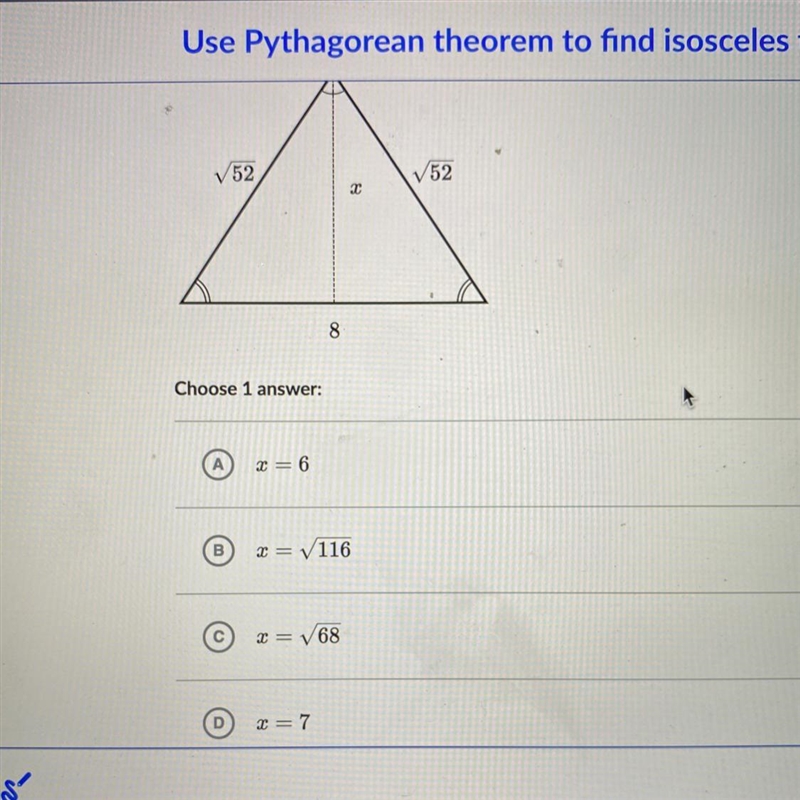 ￼￼ Find value of X in the isosceles triangle shown below￼-example-1