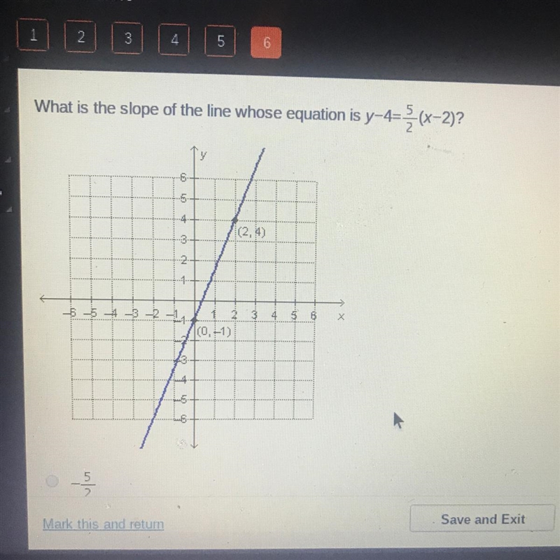 What is the slope of the line whose eqaution is y-4=5/2(x-2)?-example-1