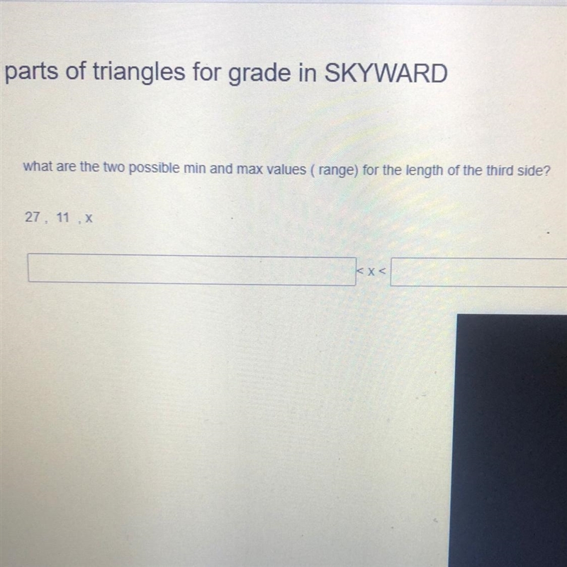 What are the two possible min and max values (range) for the length of the third side-example-1