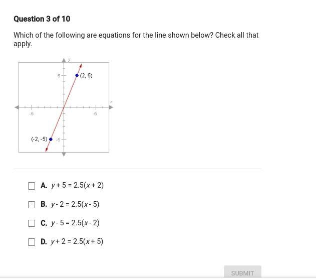 Which of the following are equations for the line shown below? Check all that apply-example-1