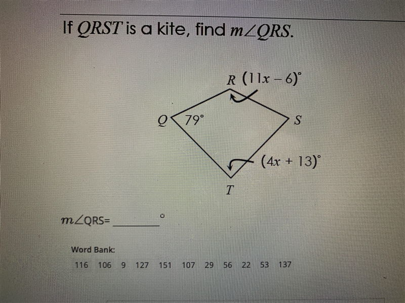 If QRST is a kite, find mQRS-example-1