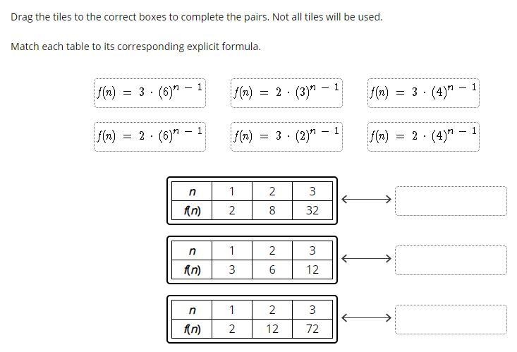 Match each table to its corresponding explicit formula.-example-1