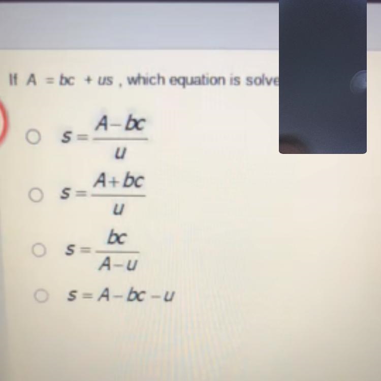 Solve for s in the equation please-example-1