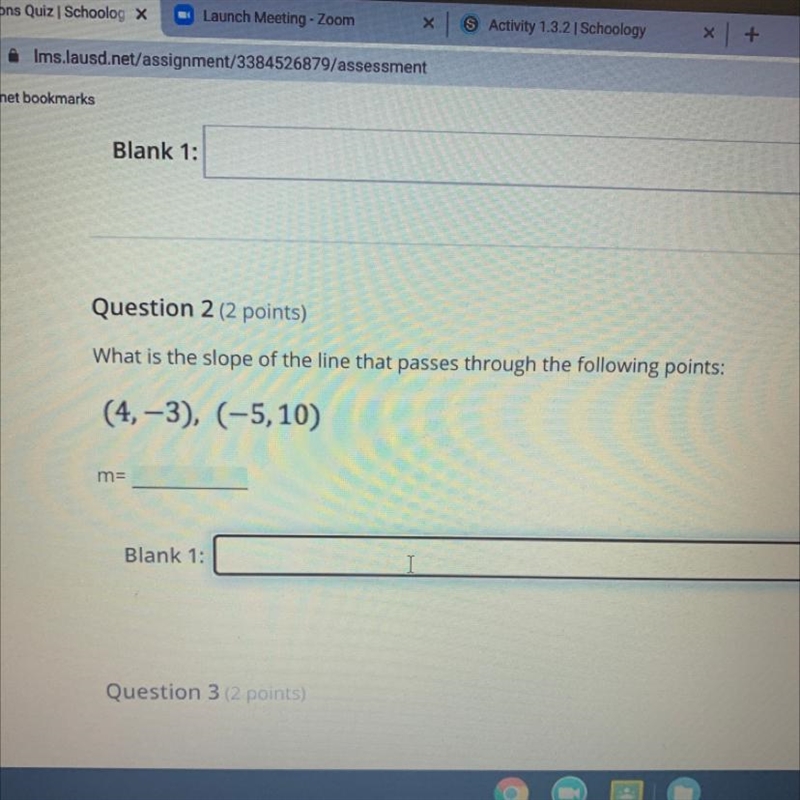 What is the slope of the line that passes through the following points: (4,-3), (-5, 10)-example-1