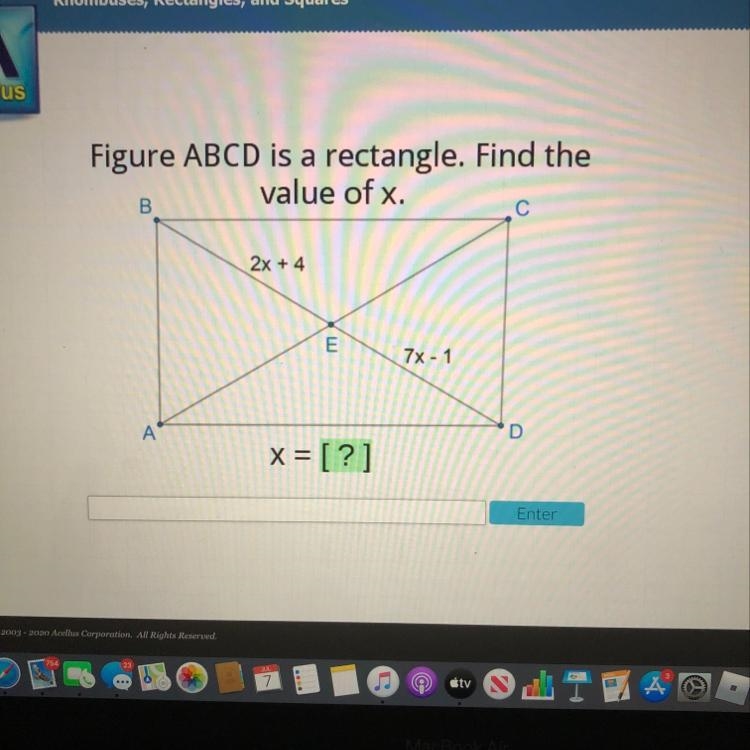 Figure ABCD is a rectangle.Find the value of x. help !!!-example-1