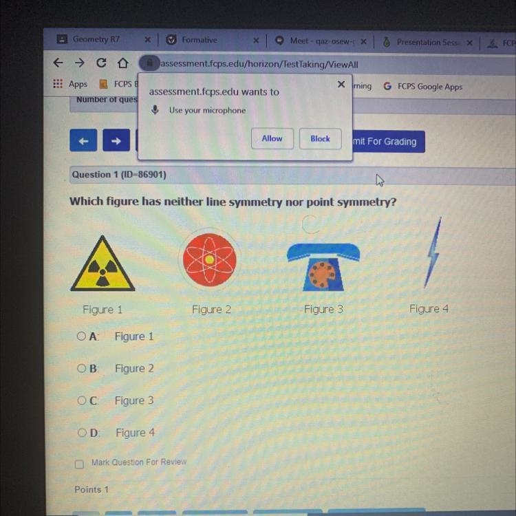 Question Which figure has neither line symmetry nor point symmetry?-example-1