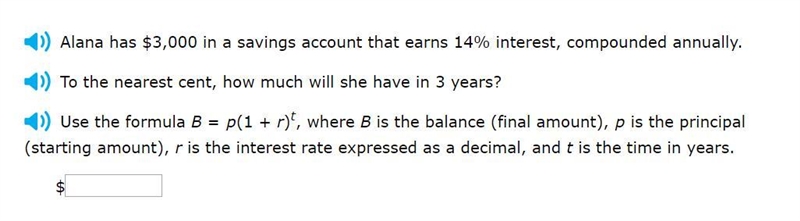 Correct answers only! To the nearest cent, how much will she have in 3 years? Use-example-1