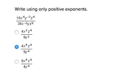 PLSS HELP!! Write only using positive exponents. didnt mean to select second option-example-1