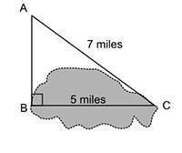 The figure shows the location of 3 points around a lake. The length of the lake, BC-example-1