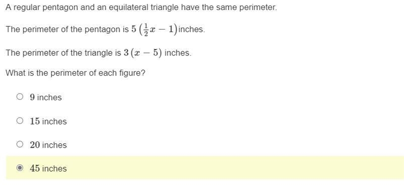 A regular pentagon and an equilateral triangle have the same perimeter........... (Please-example-1