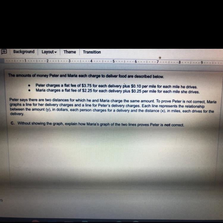 Without showing the graph, explain how Maria’s graph of the two lines proves Peter-example-1