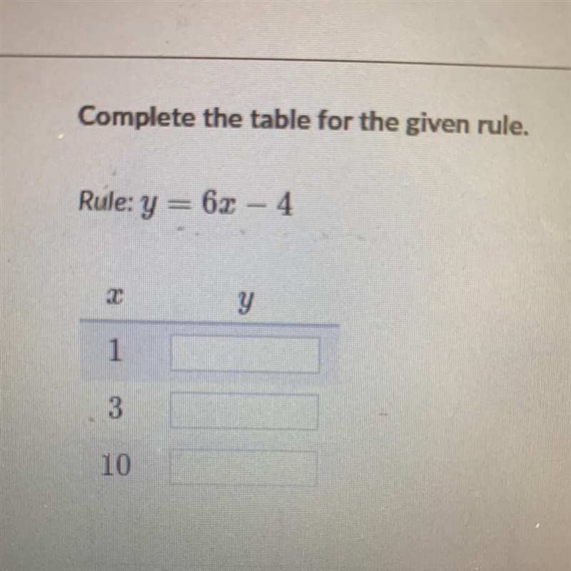 Complete the table for the given rule.-example-1