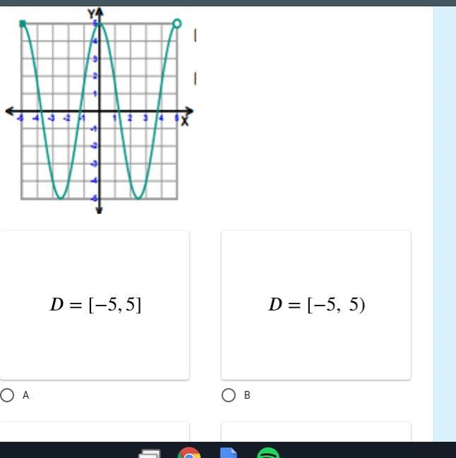 Solve them no need for work 1) Determine Domain of graph below in interval notation-example-3