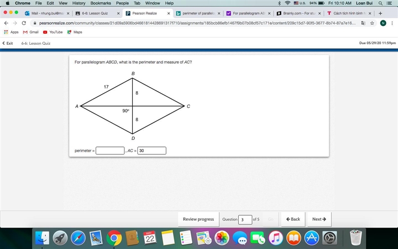 For parallelogram ABCD, what is the perimeter and measure of AC?-example-1