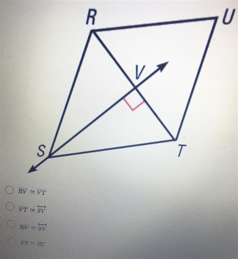 If SV is a perpendicular bisector of RT, which statement is true?-example-1