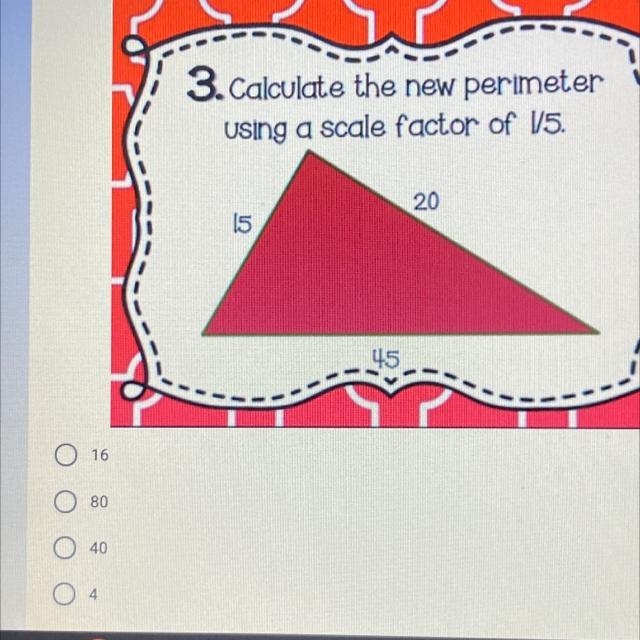 Calculate the new perimeter using a scale factor of 1/5-example-1