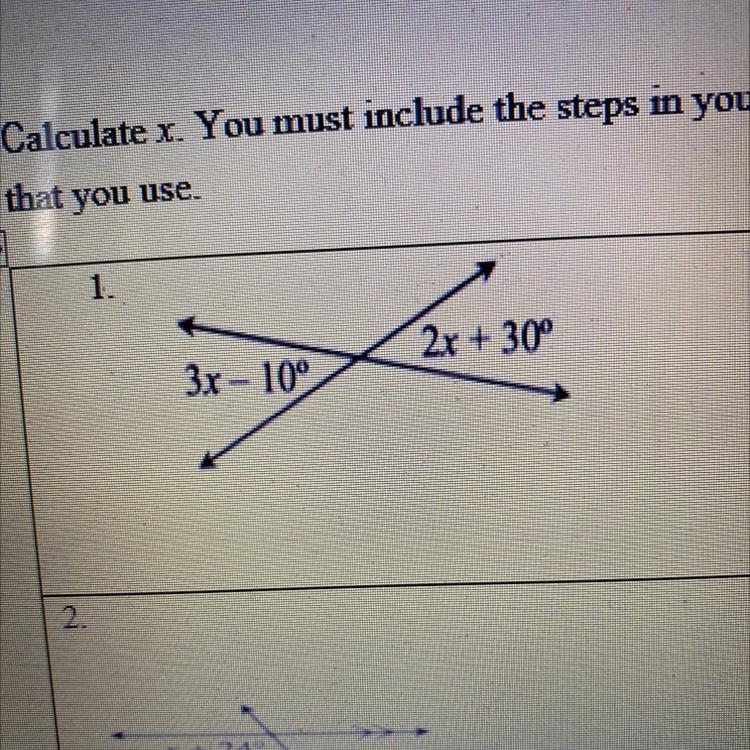 Calculate x you must include the steps in your solution and the definitions and/or-example-1