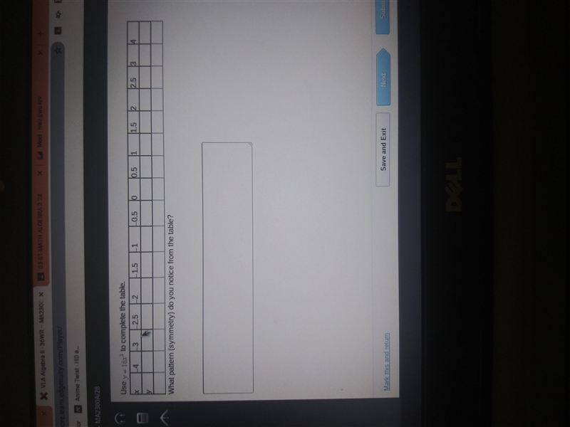 Use y=16x^2 to complete this table What pattern(symmetry) do you notice-example-1