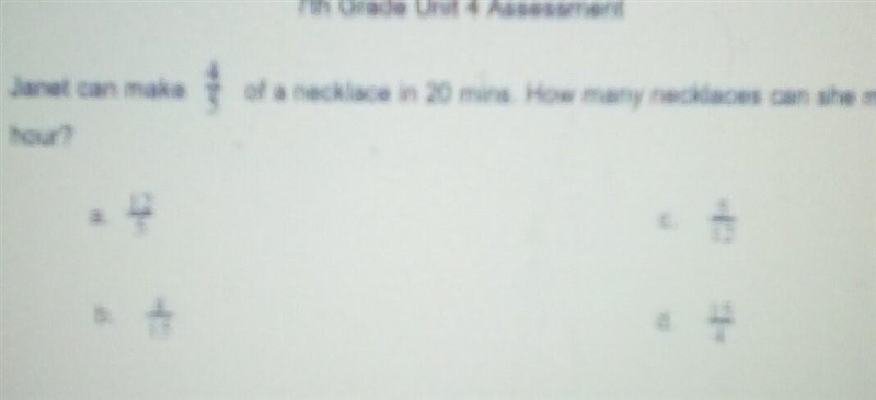 Janet can make 4/5 of a necklace in 20 min .how many necklaces can she make in 1 hour-example-1