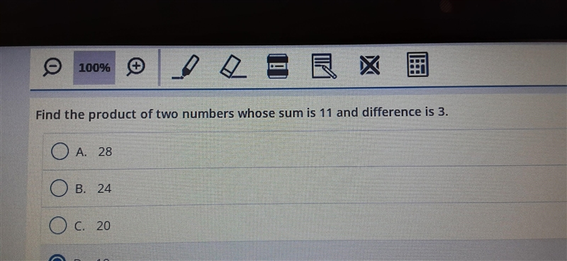 A. 28 B. 24 C. 20 D. 18 E. 16-example-1